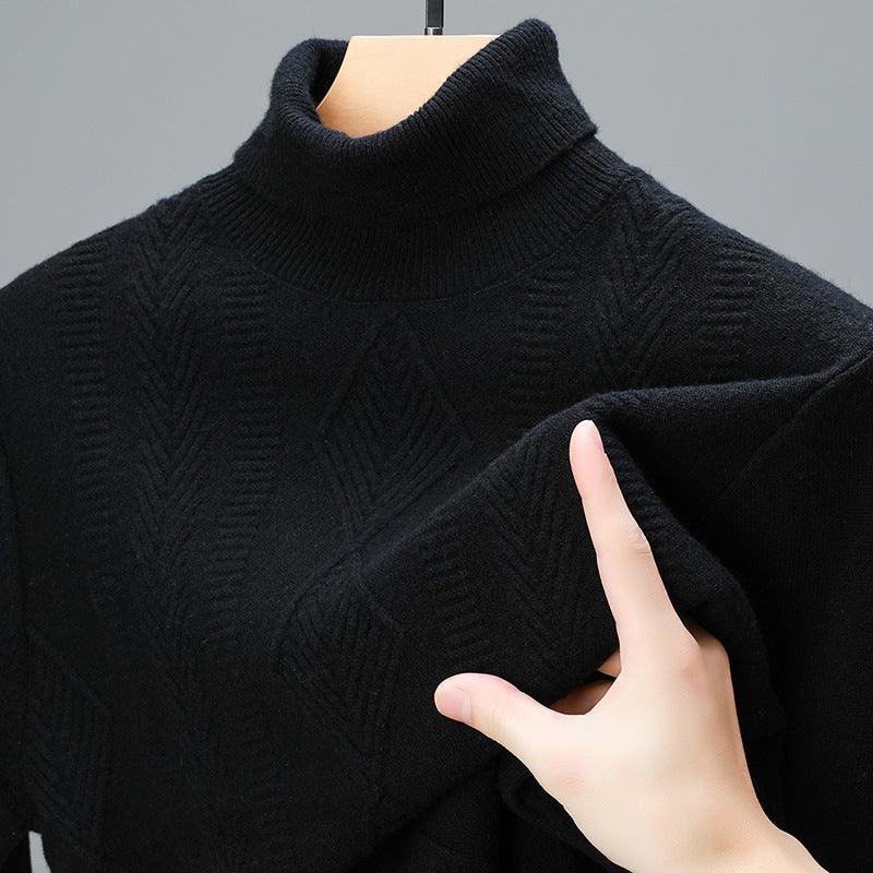 Youth turtleneck sweater in black knit with diamond and cable texture pattern