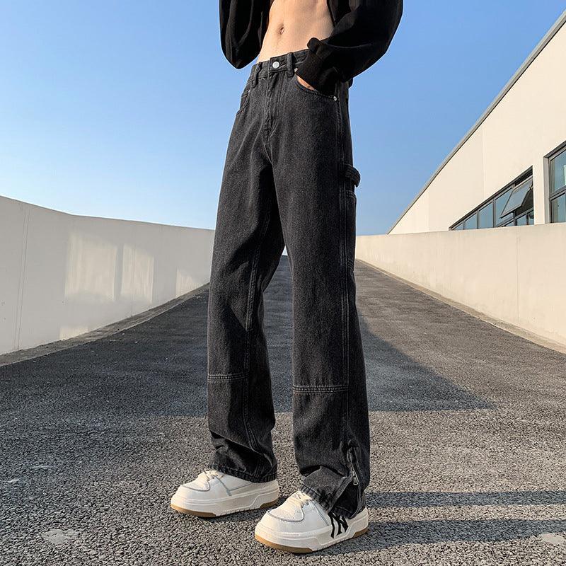 Men's Loose Straight Split Flared Trousers - WOMONA.COM