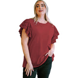 Camisa informal de manga corta con encaje calado para mujer