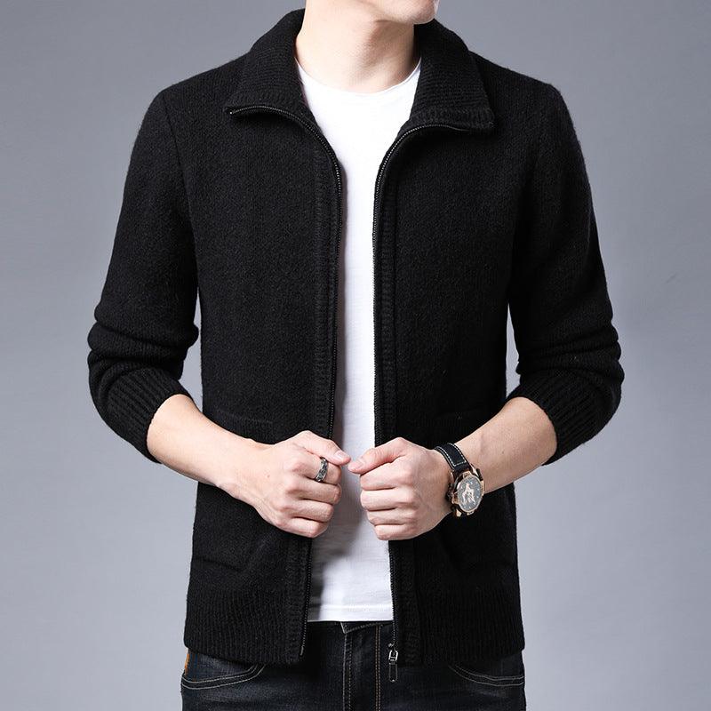 Men's Zipper Knitted Alpaca Fleecefiber Lapel Casual Jacket - WOMONA.COM
