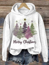 Round Neck Hooded Long Sleeve Four Christmas Trees Loose Sweater - WOMONA.COM