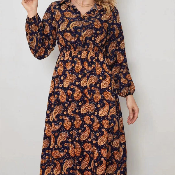 Women's Polyester Casual Long-sleeved Floral Shirt Dress - WOMONA.COM