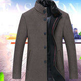 Simple Solid Color Men's Stand Collar Woolen Coat - WOMONA.COM