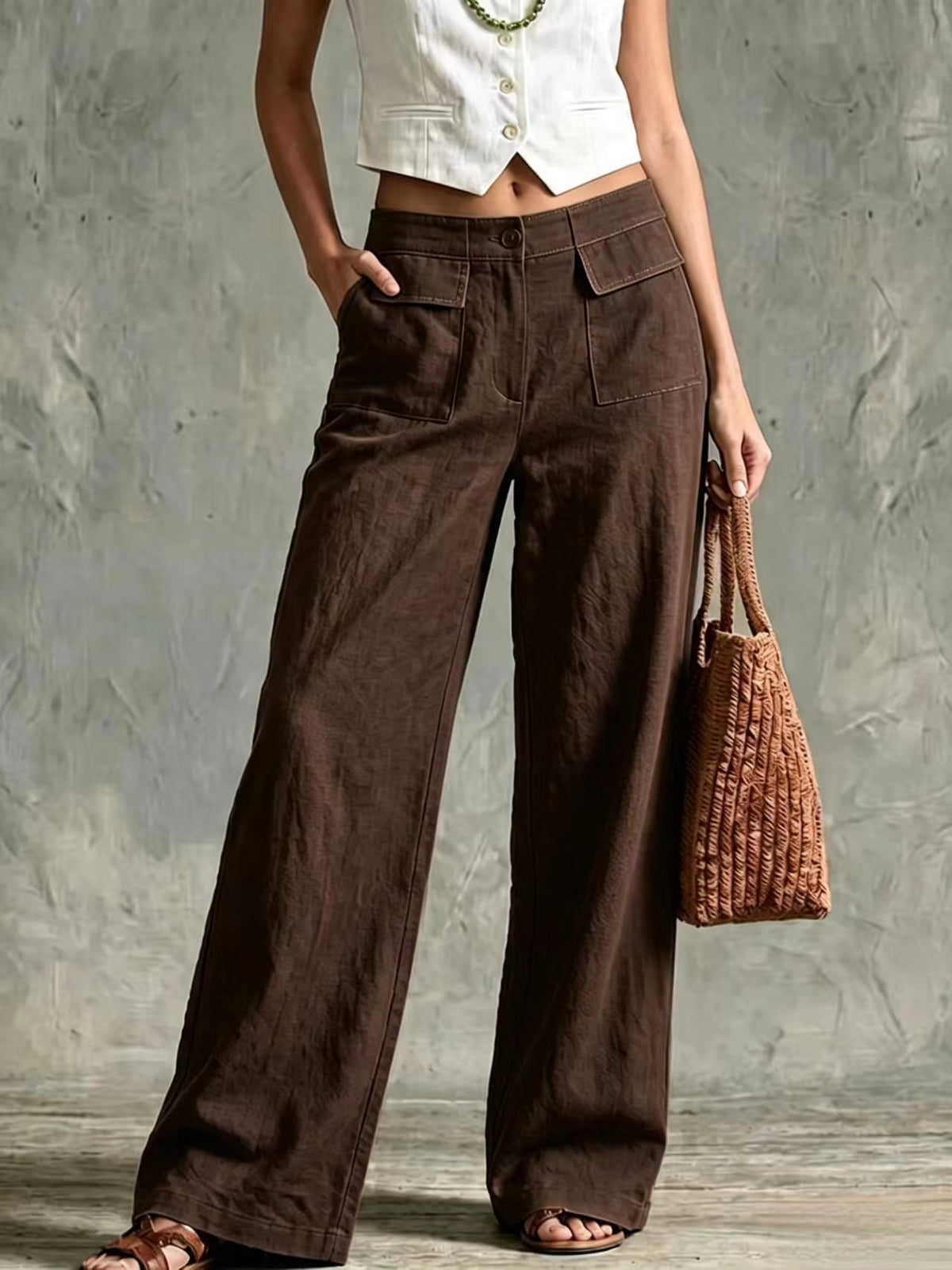 Women's high-waist relaxed wide-leg pants