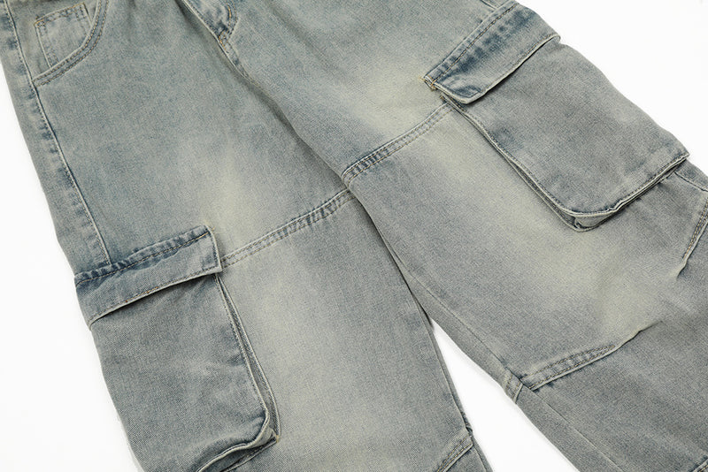 Punk Old Wash Denim Cargohose Herren