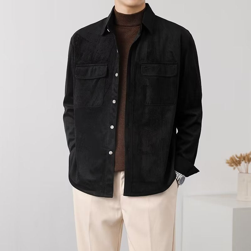 Men's Relaxed Corduroy Workwear Overshirt, Black - product view 6