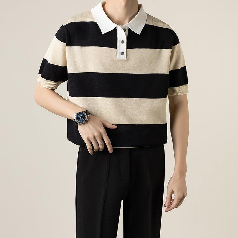 Business Striped Short-sleeved T-shirt Men - WOMONA.COM