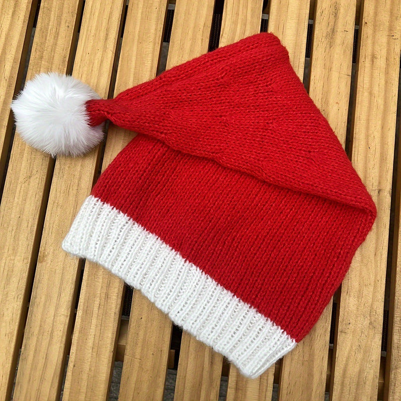 New Knitted Christmas Hat With Fur Ball