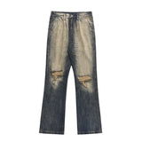 Old Ripped Cement Yellow Jeans For Men - WOMONA.COM