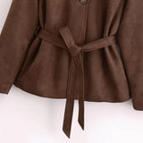 Long Sleeve With Belt Suede Shirt Jacket