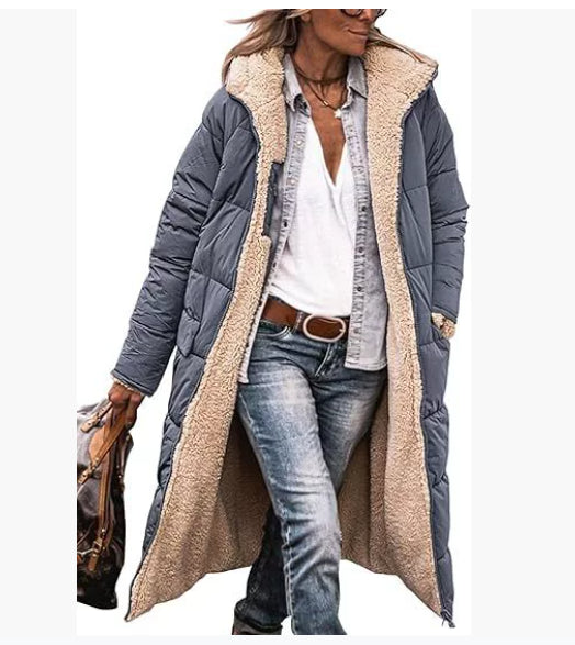 Women's hooded raglan-sleeve pocket coat