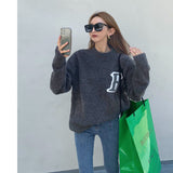 Retro Loose Round Neck Casual Women's Knitted Sweater - WOMONA.COM