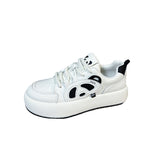 Zapatos blancos con cordones, cómodos y transpirables, con diseño de panda en blanco y negro