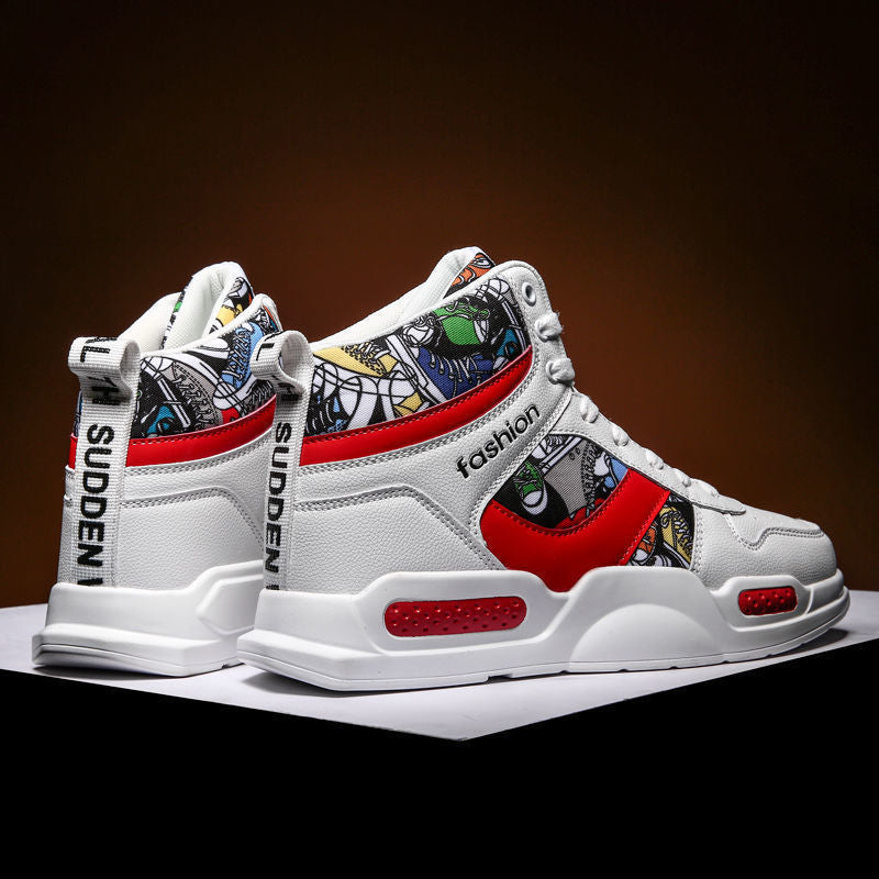 Men Sport Shoes High-tops Graffiti Sneakers Trendy - WOMONA.COM