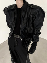 Thickened Short Design Leather Jacket - WOMONA.COM