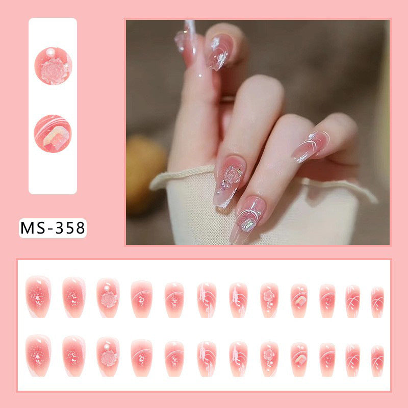 Japanese-style Armor Long Broken Diamond Streamer Fake Nails - WOMONA.COM