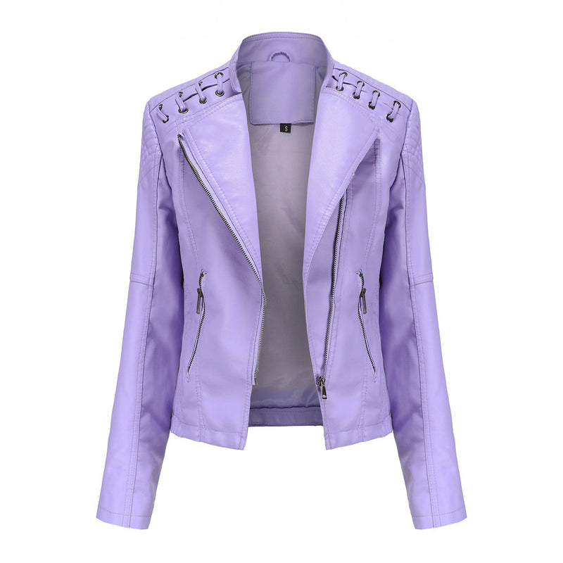 Slim Fit Thin Leather Coat Women's - WOMONA.COM