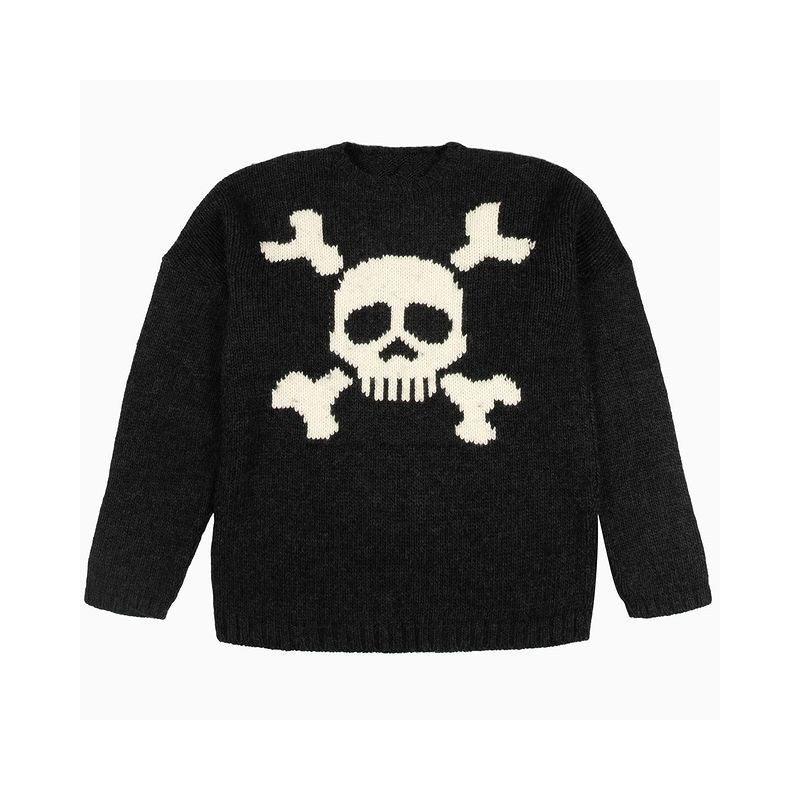 Retro Long Sleeve Loose Skull Brocade Sweater - WOMONA.COM
