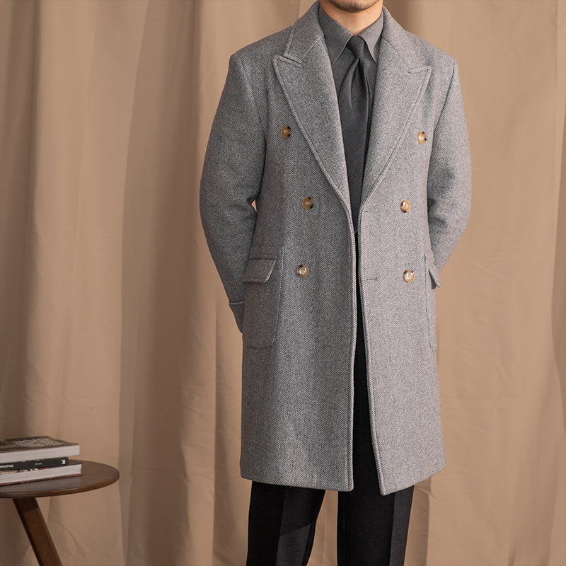 Vintage Men's Wool Herringbone Polo Coat - WOMONA.COM