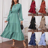 Summer Solid Color Long Sleeve Women Dress Ladies - WOMONA.COM