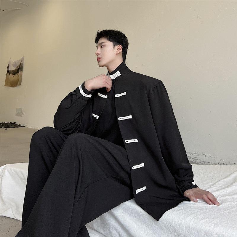 High Street Retro Buckle Collar Shirt Coat Men - WOMONA.COM