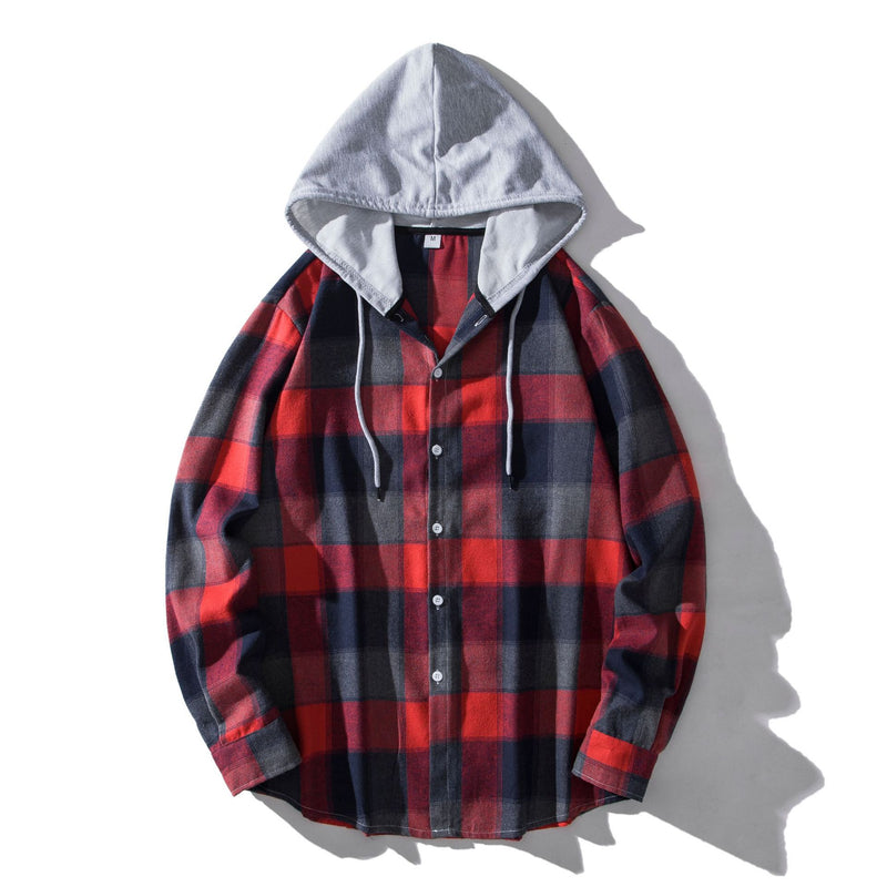 Men's Plaid Hooded Shirt Casual Shirt