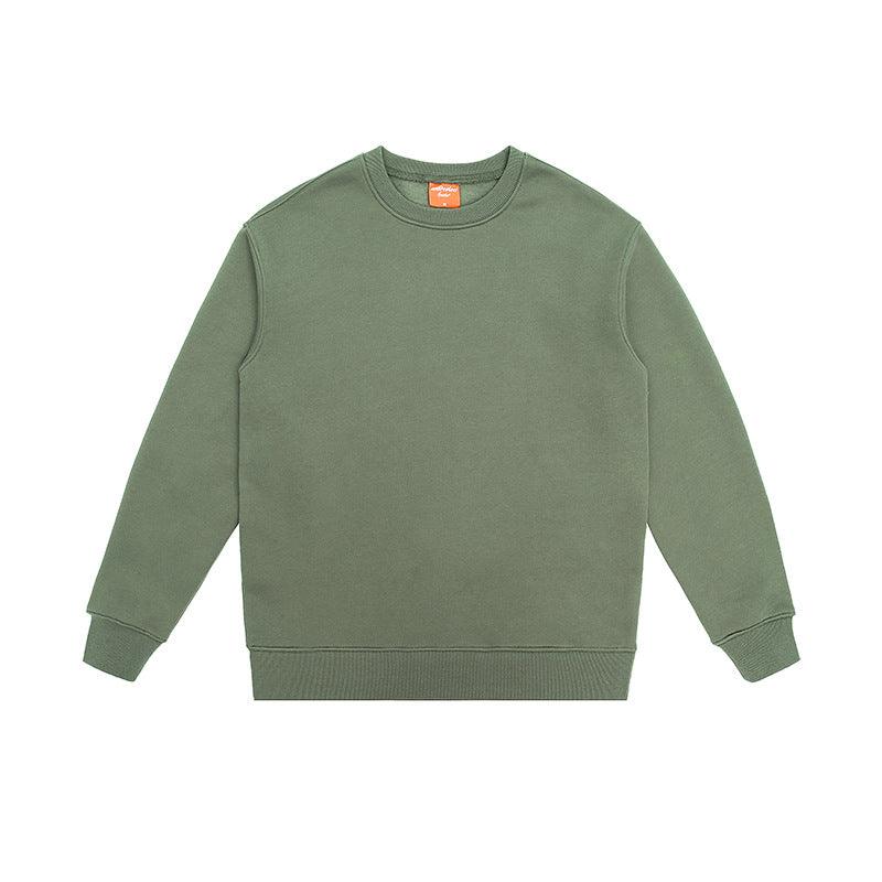 Pure Cotton Fleece-lined Solid Color Loose Round Neck Sweater - WOMONA.COM