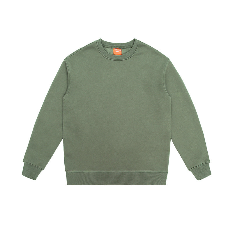 Pure Cotton Fleece-lined Solid Color Loose Round Neck Sweater