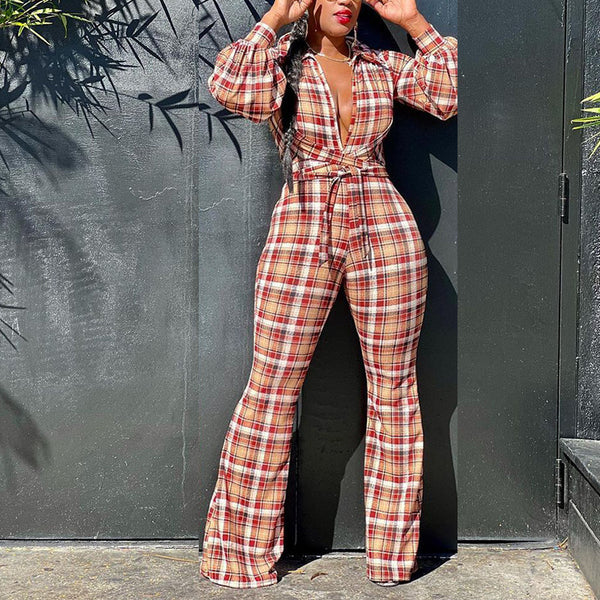 Fashion Women's Wear Long Sleeve Printed Checks Suit - WOMONA.COM