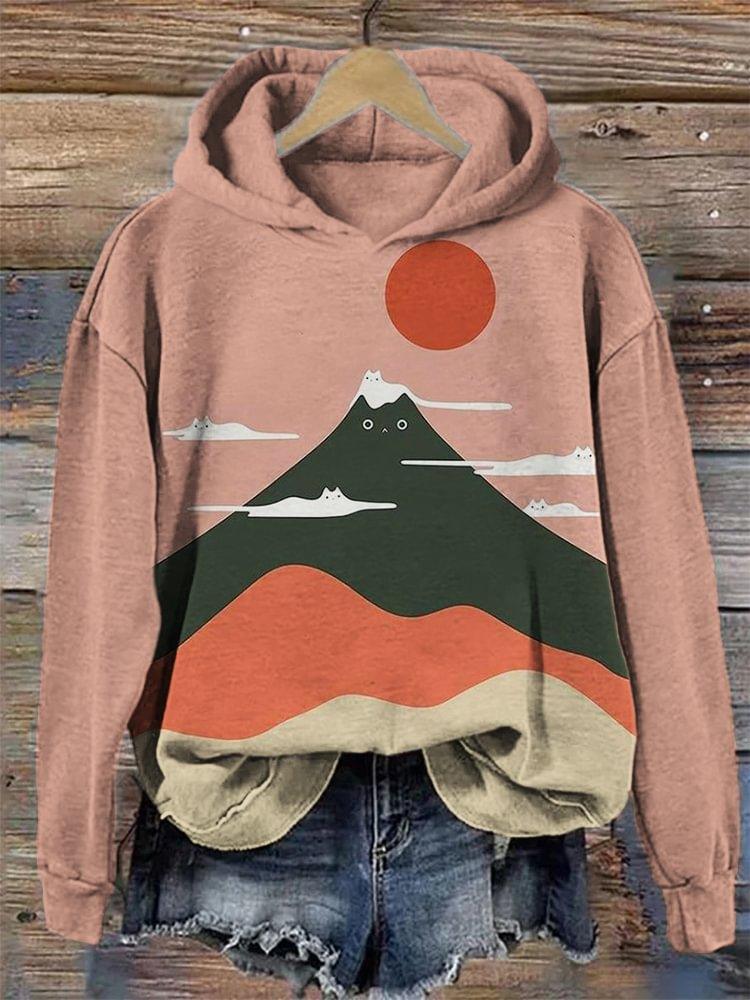 Mysterious Cat Art Print Stitching Hoodie Sweater - WOMONA.COM
