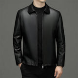 Lapel Ecological Real Leather Clothes Coat Leather Jacket Men - WOMONA.COM