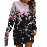 Printed Crew Neck Casual Long Loose Sweater Women - WOMONA.COM