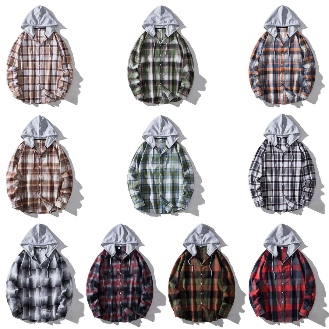 Men's Plaid Hooded Shirt Casual Shirt - WOMONA.COM
