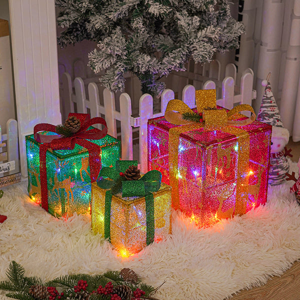 Lighted Up Outdoor Decorations Luminous Christmas Gift Box - WOMONA.COM