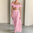 Women's Fashion Casual Cut-out Ruffled Jacquard Suit - WOMONA.COM