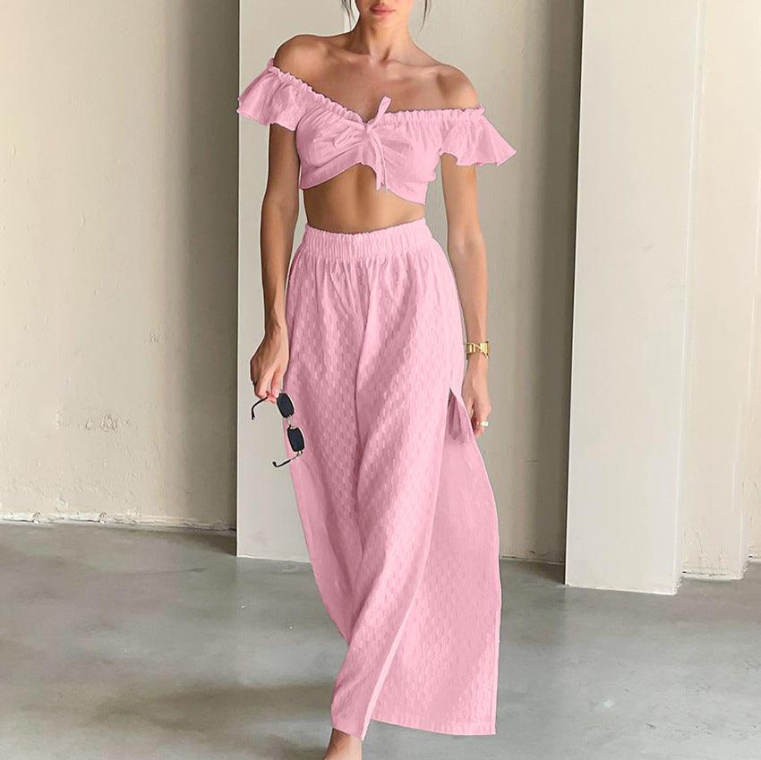 Women's Fashion Casual Cut-out Ruffled Jacquard Suit - WOMONA.COM