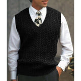 Knitted Vest V-neck Sweater Solid Color Casual - WOMONA.COM