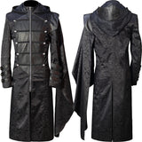 Black Stand Collar Leather Punk Gothic Cape Coat - WOMONA.COM