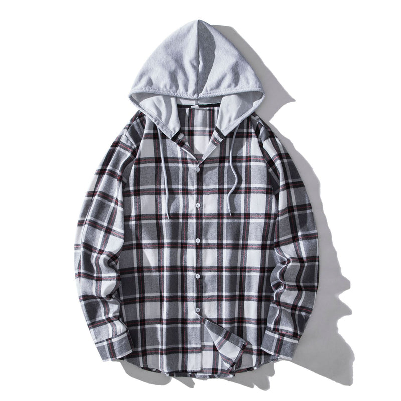 Men's Plaid Hooded Shirt Casual Shirt