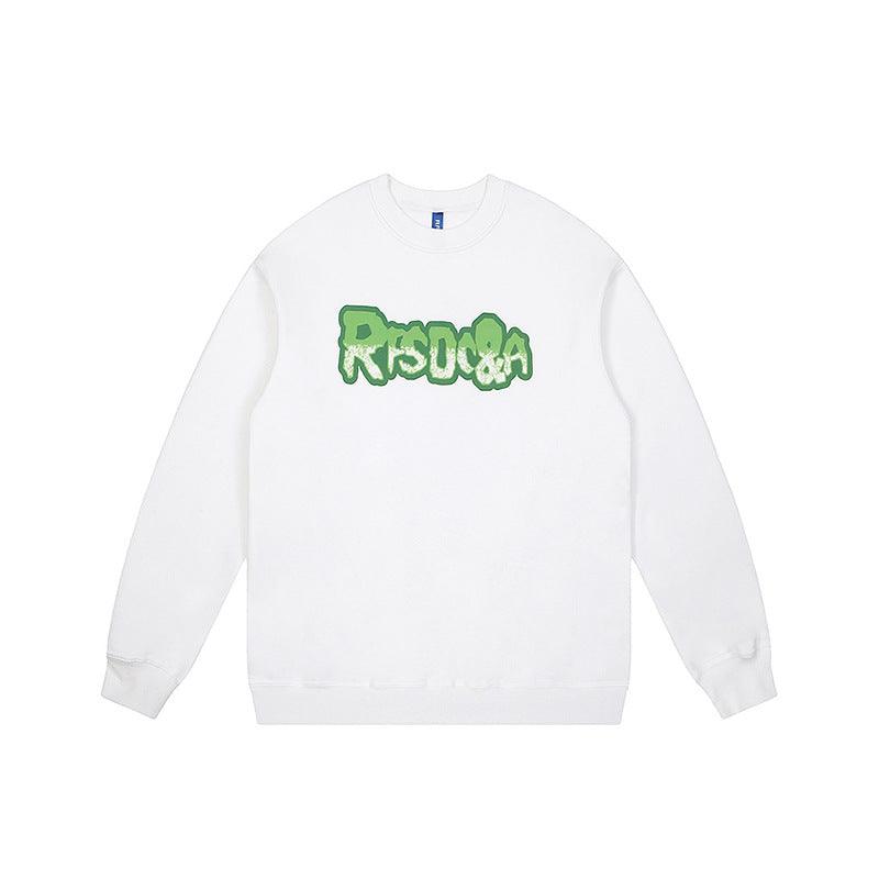 Fleece-lined Letter Print Round Neck Pullover - WOMONA.COM