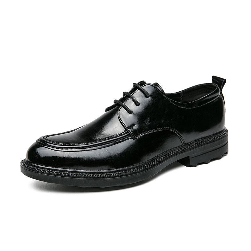 Men's black lace-up platform loafer with glossy leather and chunky sole.
