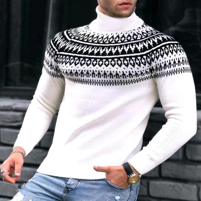 Men's Vintage Patchwork Turtleneck Sweater