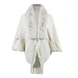 Drizzling Fur Collar Knitted Tassel Cape Coat Women - WOMONA.COM