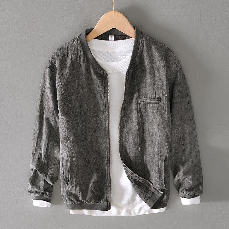 Men's solid-color casual zip jacket with chest pocket and long sleeves