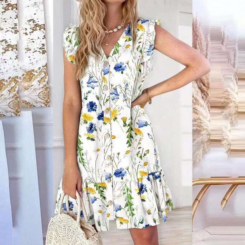 Vestido holgado con escote en V y estampado para mujer