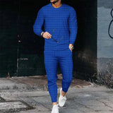 Men's Casual Waffle Long Sleeve Round Neck Suit