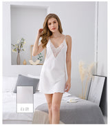 Summer Autumn Silkworm Silk L Lace Sexy Nightdress - WOMONA.COM