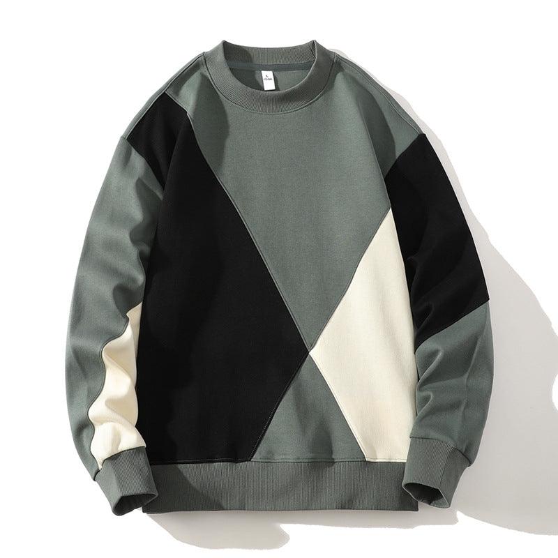 Men's Round Neck Sweater Spring Fashion Loose Breathable Stitching Long Sleeve - WOMONA.COM