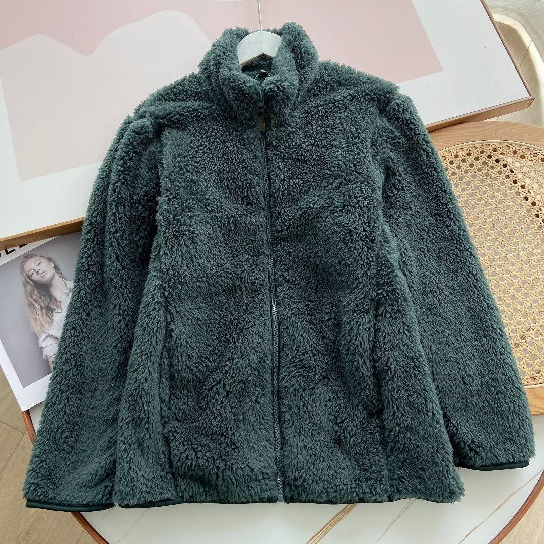 Men's Long Fleece Fleece Zipper Pure Warm Stand Collar Jacket - WOMONA.COM