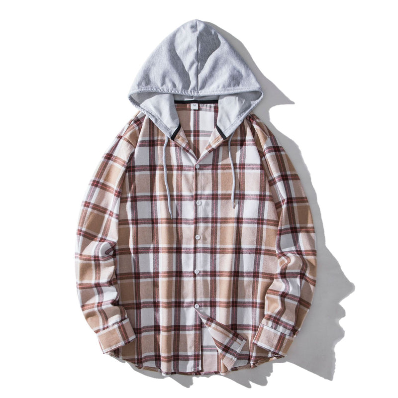 Men's Plaid Hooded Shirt Casual Shirt